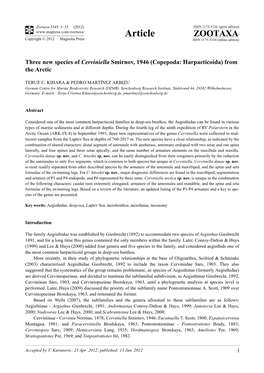 Three New Species of Cerviniella Smirnov, 1946 (Copepoda: Harpacticoida) from the Arctic