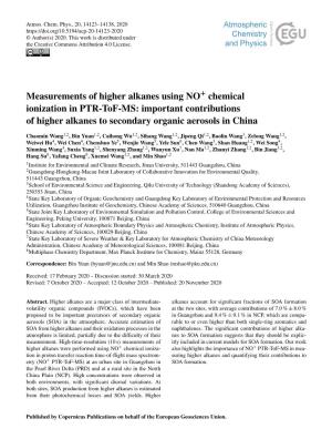 Measurements of Higher Alkanes Using NO Chemical Ionization in PTR-Tof-MS