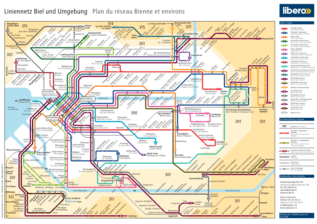 Liniennetz Biel Und Umgebung Plan Du Réseau Bienne Et Environs