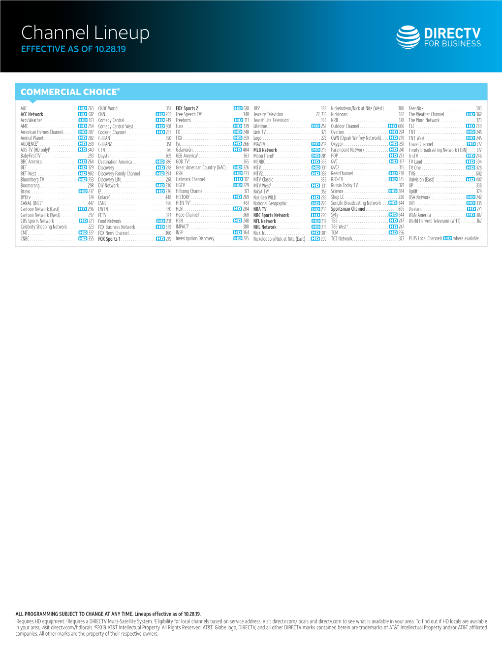Channel Lineup EFFECTIVE AS of 10.28.19