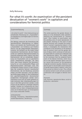 “Women's Work” in Capitalism and Considerations for Feminist Politics