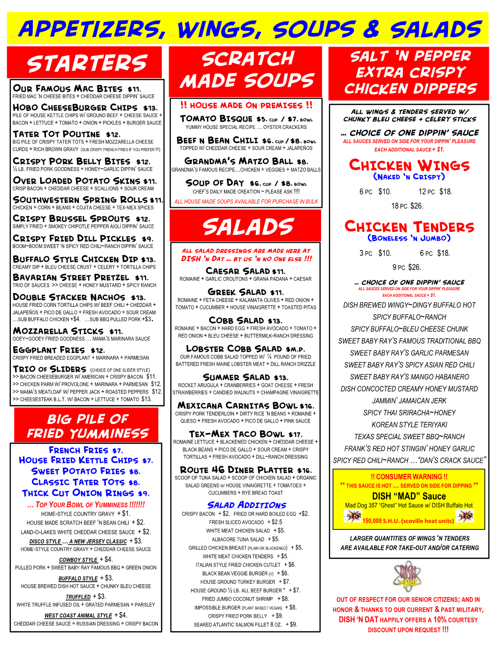 Appetizers, Wings, Soups & Salads