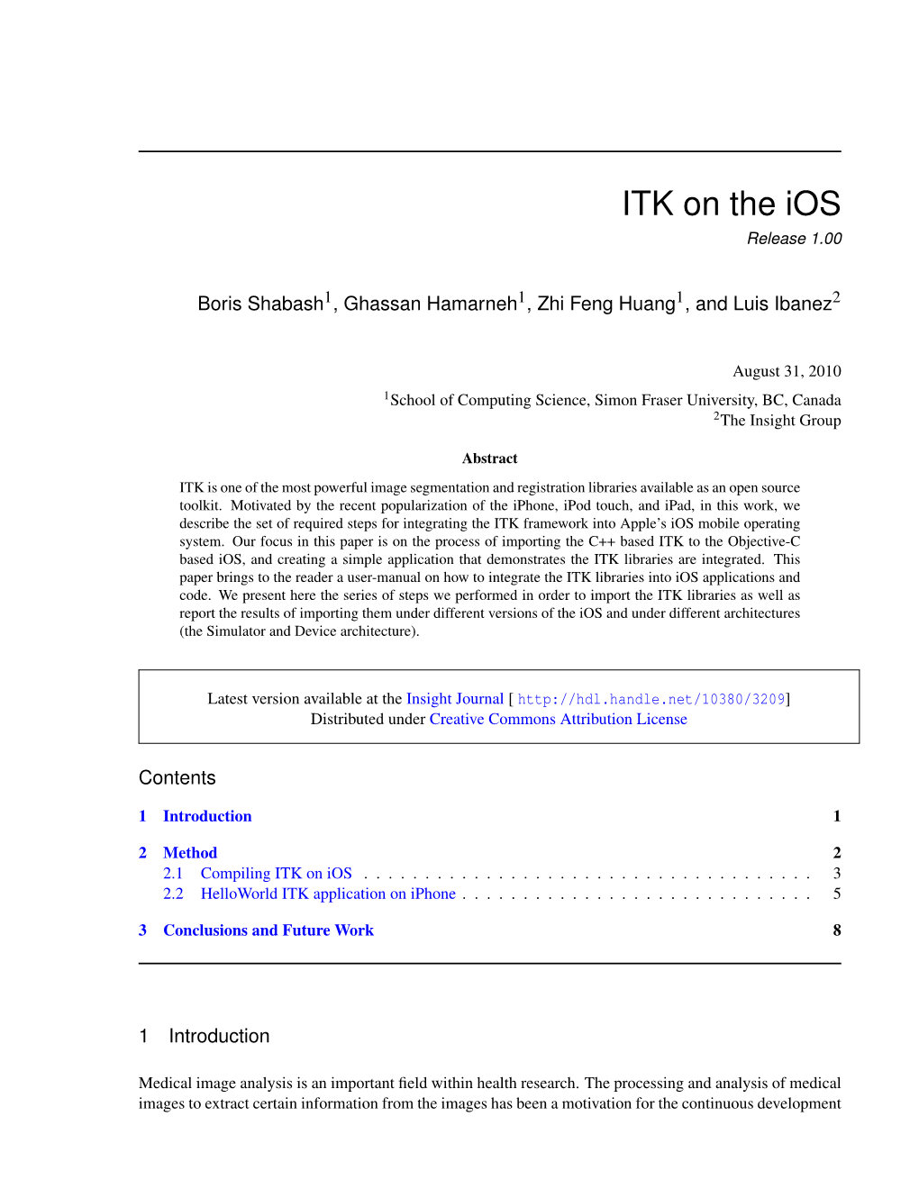 ITK on the Ios Release 1.00