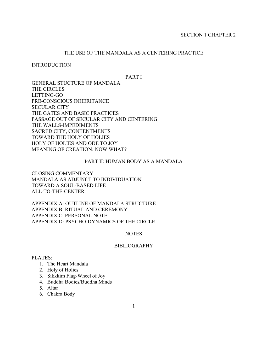 1 Section 1 Chapter 2 the Use of the Mandala As A