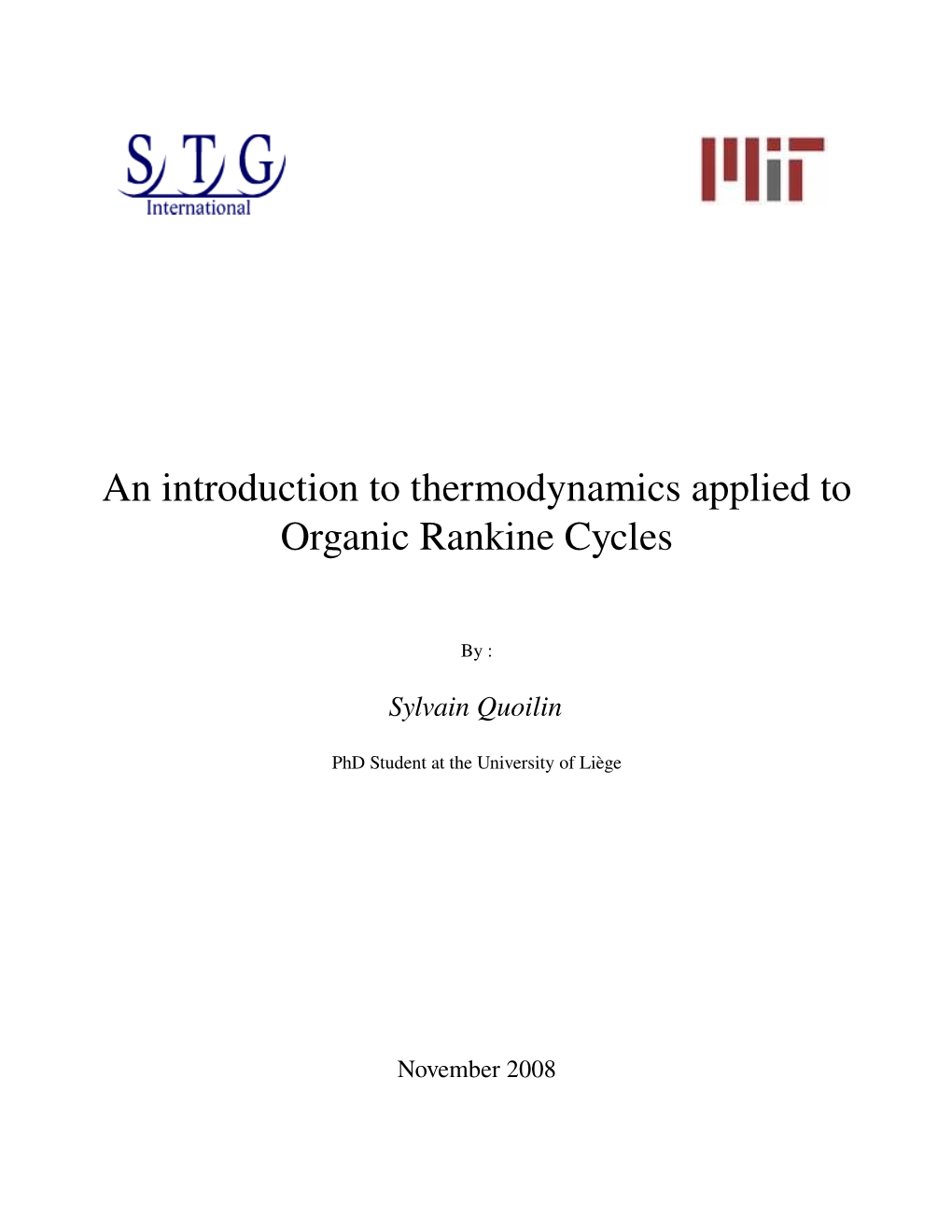 An Introduction to Thermodynamics Applied to Organic Rankine Cycles