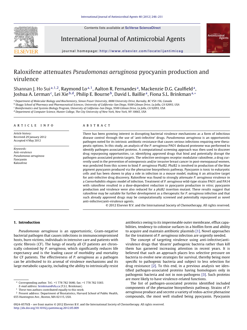 Raloxifene Attenuates Pseudomonas Aeruginosa Pyocyanin Production and Virulence