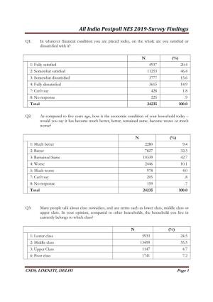 India Postpoll NES 2019-Survey Findings