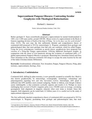 Supercontinent Pangeon Obscura: Contrasting Secular Geophysics with Theological Ratiocinations