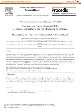 Assessment of the Professional Skills of Student Inspectors at the End of Training in Morocco