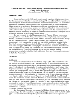 1 Copper-Washed Soil Toxicity and the Aquatic Arthropod Daphnia Magna: Effects of Copper Sulfate Treatments Amanda Bylsma and Te