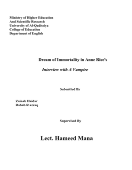 Dream of Immortality in Anne Rice's Interview with a Vampire