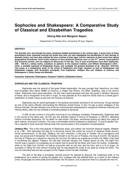 Sophocles and Shakespeare: a Comparative Study of Classical and Elizabethan Tragedies