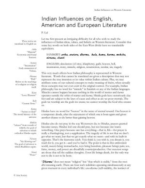Indian Influences on English, American and European Literature