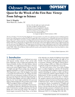 Odyssey Papers 44 Quest for the Wreck of the First Rate Victory: from Salvage to Science