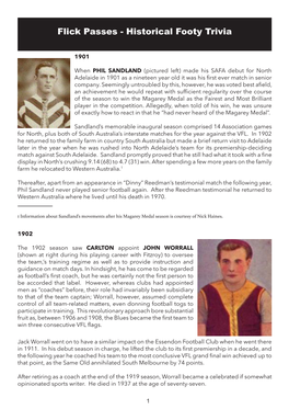 Flick Passes - Historical Footy Trivia