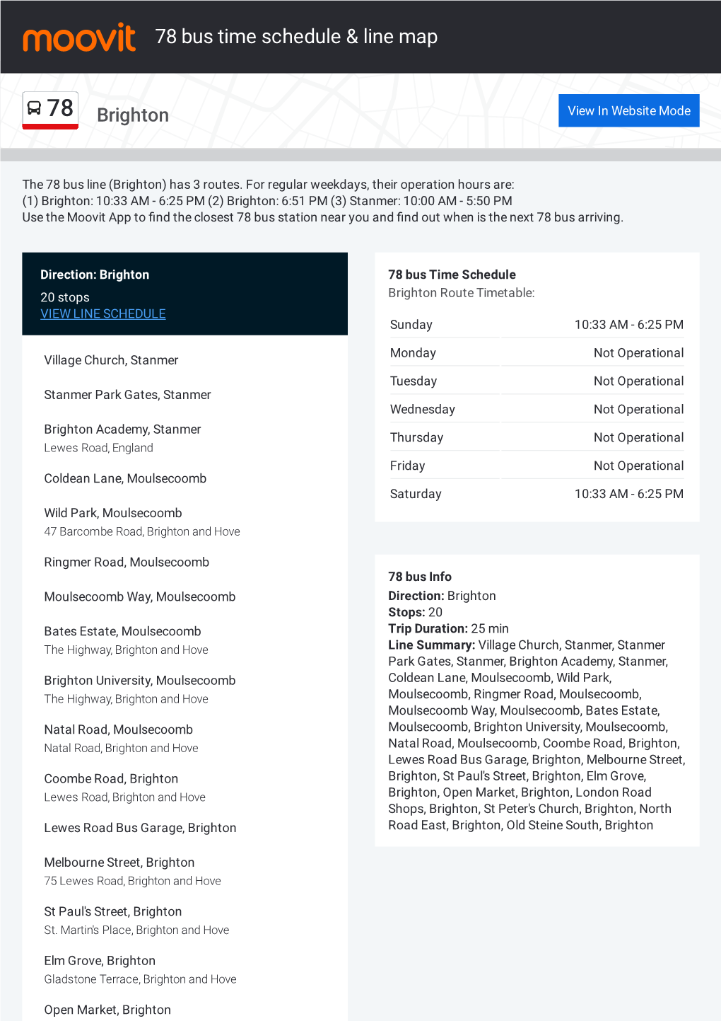 78 Bus Time Schedule & Line Route