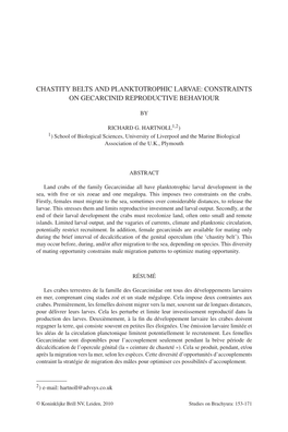 Chastity Belts and Planktotrophic Larvae: Constraints on Gecarcinid Reproductive Behaviour