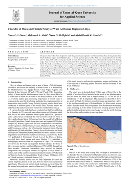 Checklist of Flora and Floristic Study of Wadi Al-Hamar Region in Libya