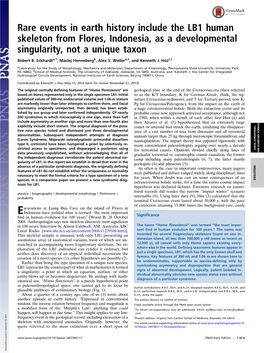 Rare Events in Earth History Include the LB1 Human Skeleton from Flores, Indonesia, As a Developmental Singularity, Not a Unique Taxon