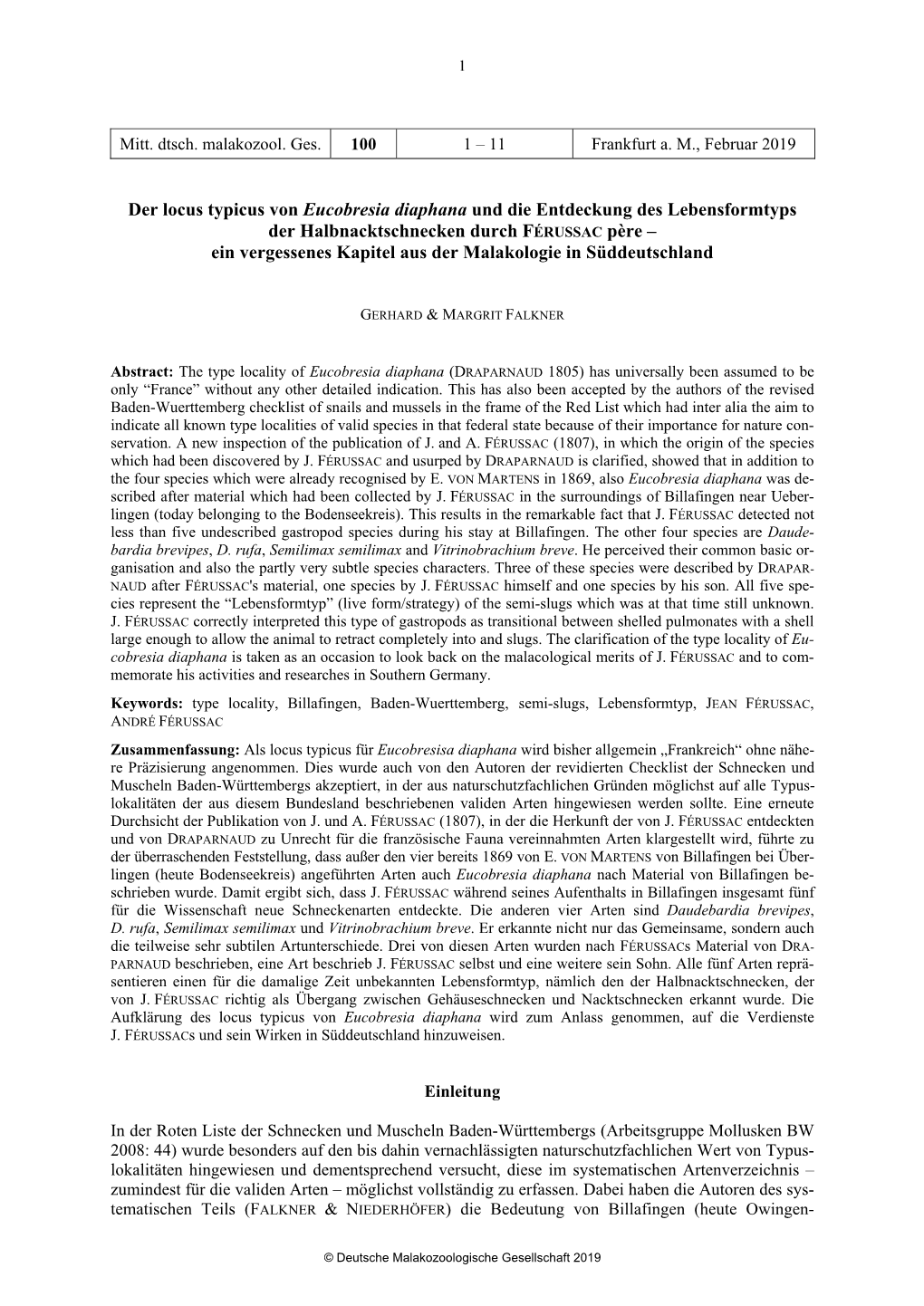 Der Locus Typicus Von Eucobresia Diaphana Und Die Entdeckung Des