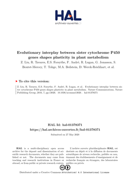 Evolutionary Interplay Between Sister Cytochrome P450 Genes Shapes Plasticity in Plant Metabolism Z