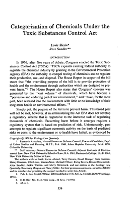 Categorization of Chemicals Under the Toxic Substances Control Act