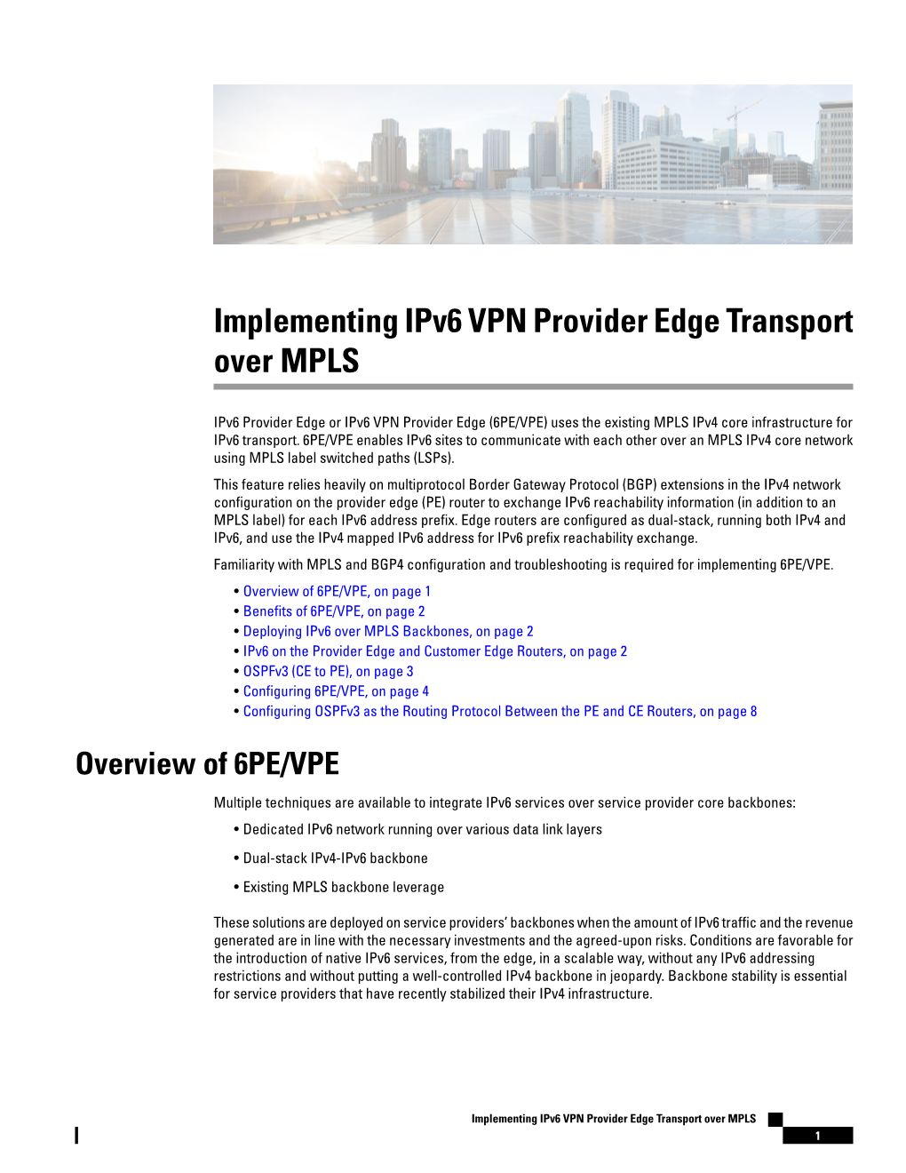 Implementing Ipv6 VPN Provider Edge Transport Over MPLS