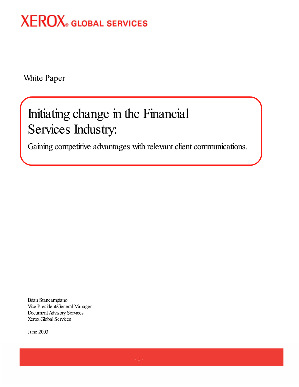 White Paper: Initiating Change in the Financial Services Industry