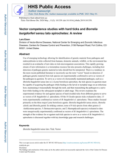 Vector Competence Studies with Hard Ticks and Borrelia Burgdorferi Sensu Lato Spirochetes: a Review