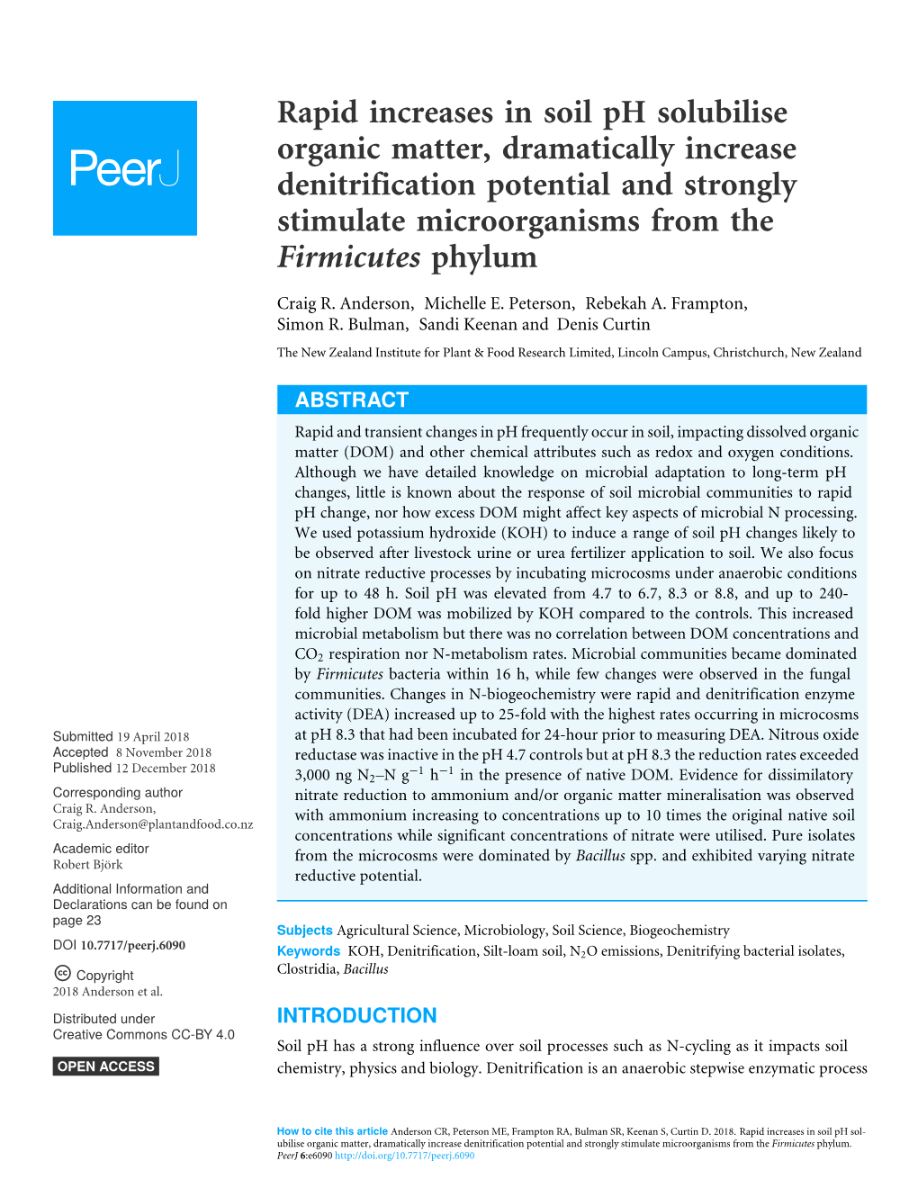 Rapid Increases in Soil Ph Solubilise Organic Matter, Dramatically Increase Denitrification Potential and Strongly Stimulate Microorganisms from the Firmicutes Phylum