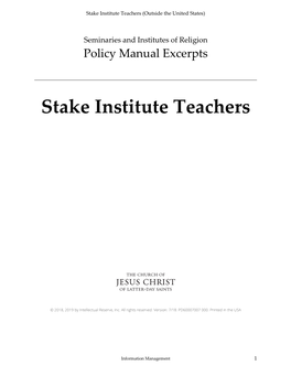 Stake Institute Teachers (Outside the United States)