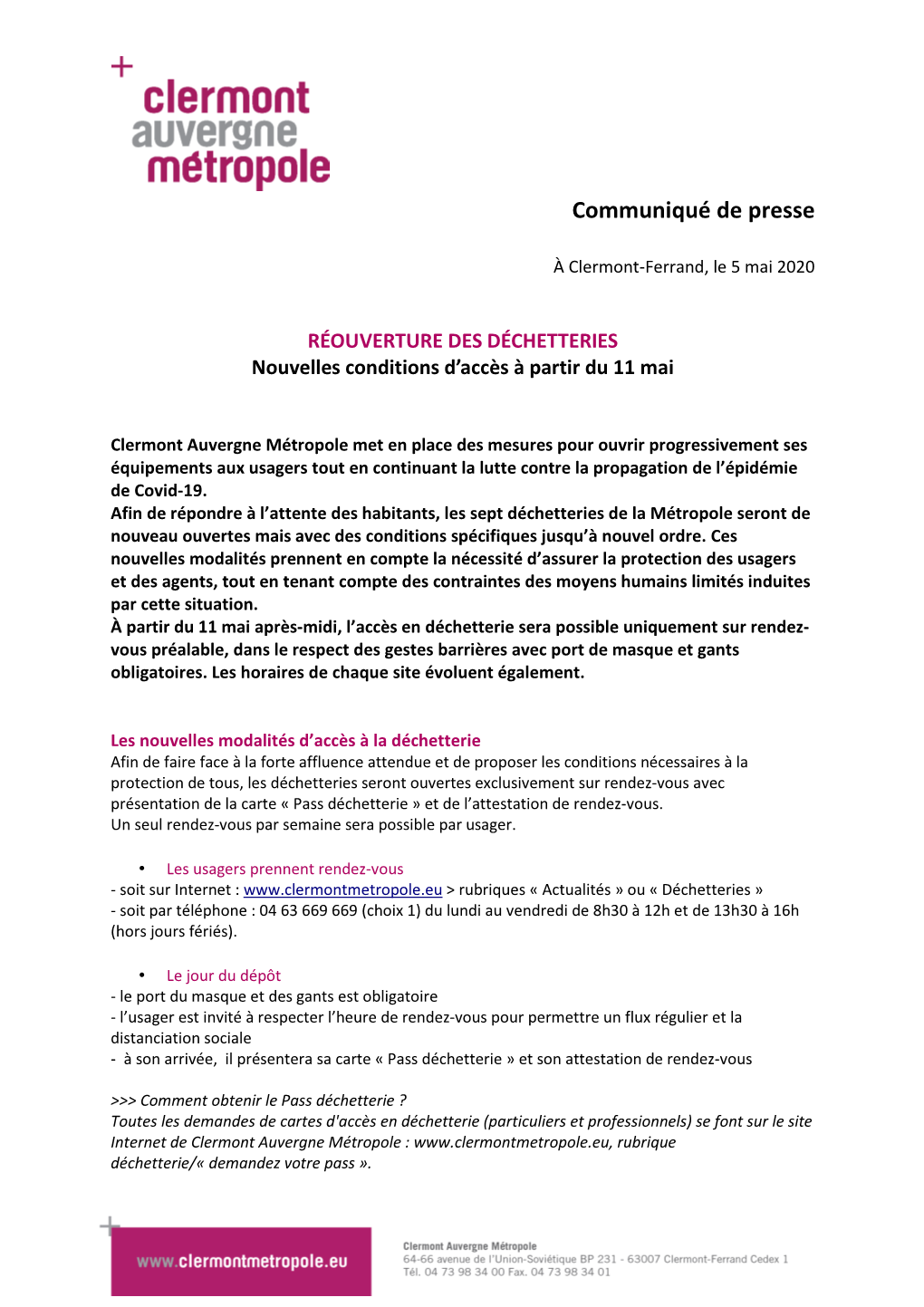 CP Réouverture Déchetteries 6.05