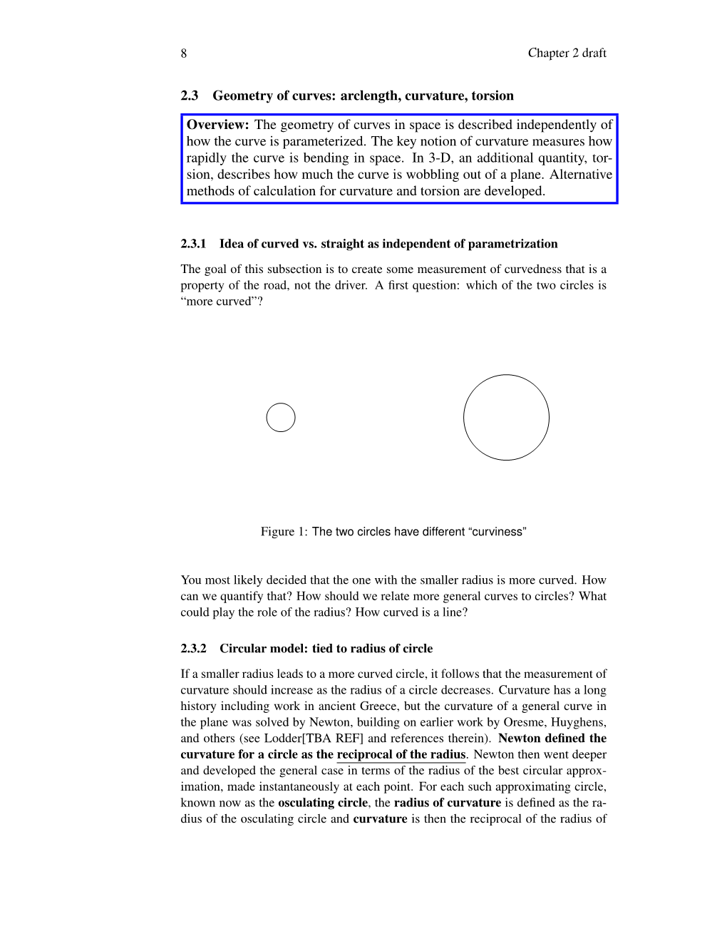 2.3 Geometry of Curves: Arclength, Curvature, Torsion Overview