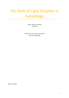 The Role of Lipid Droplets in Autophagy