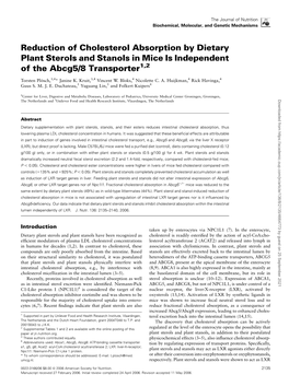 Reduction of Cholesterol Absorption by Dietary Plant Sterols and Stanols in Mice Is Independent of the Abcg5/8 Transporter1,2