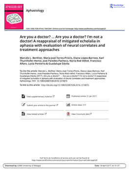 I'm Not a Doctor! a Reappraisal of Mitigated Echolalia in Aphasia with Evaluation of N