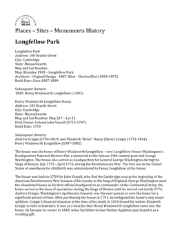 Places – Sites – Monuments History Longfellow Park