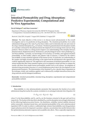 Intestinal Permeability and Drug Absorption: Predictive Experimental, Computational and in Vivo Approaches