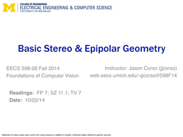 Basic Stereo & Epipolar Geometry