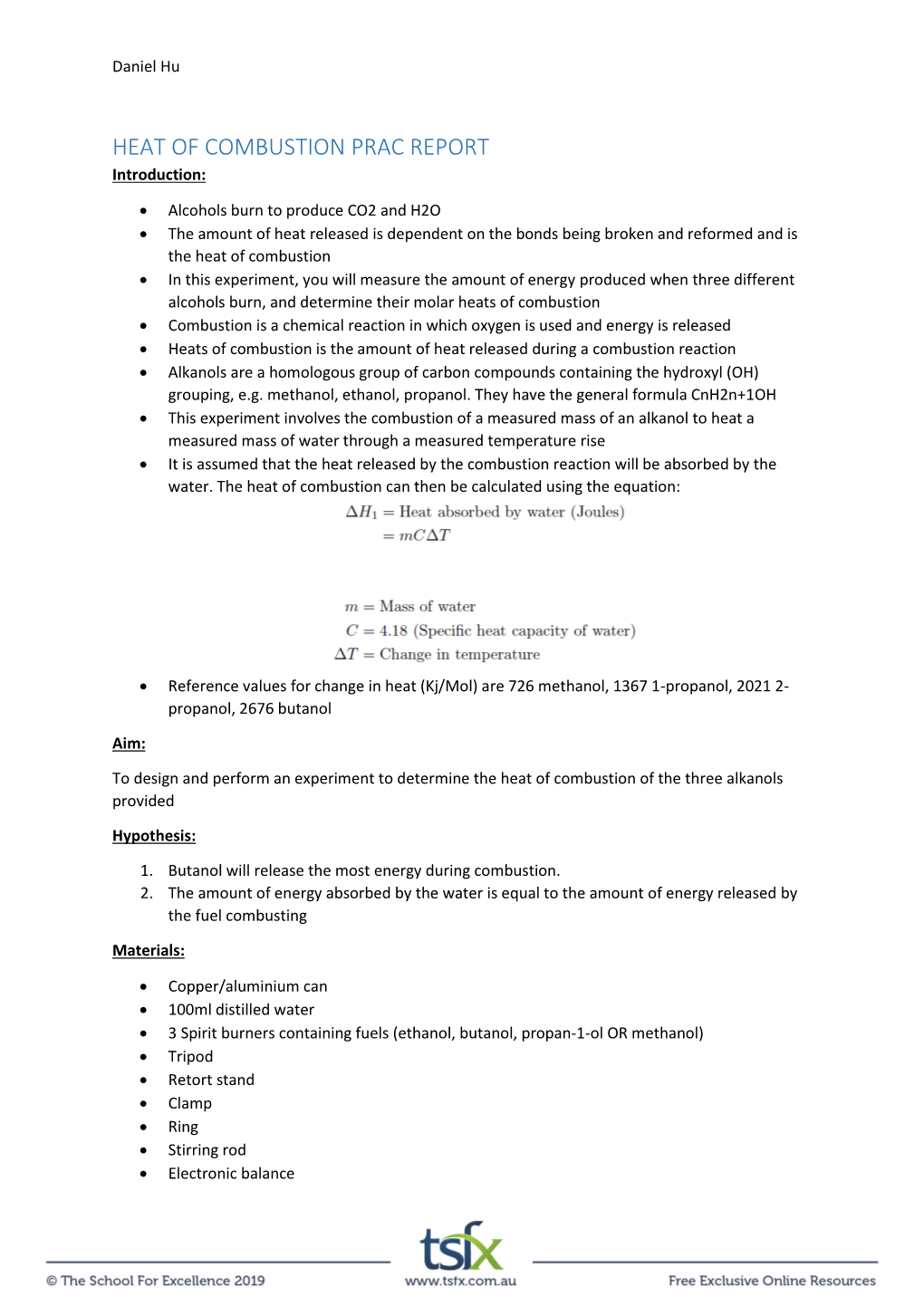 HEAT of COMBUSTION PRAC REPORT Introduction