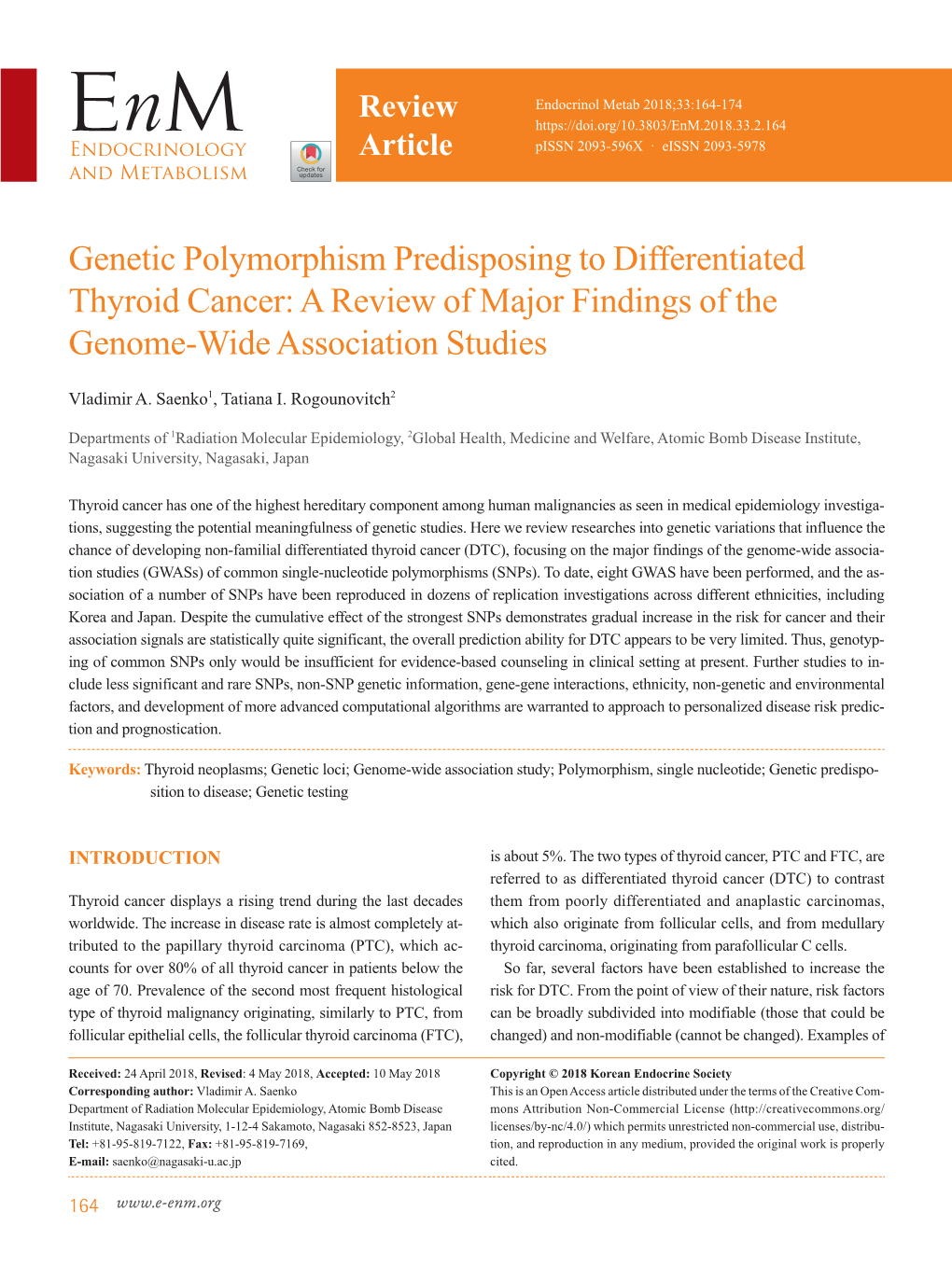 Genetic Polymorphism Predisposing to Differentiated Thyroid Cancer: a Review of Major Findings of the Genome-Wide Association Studies