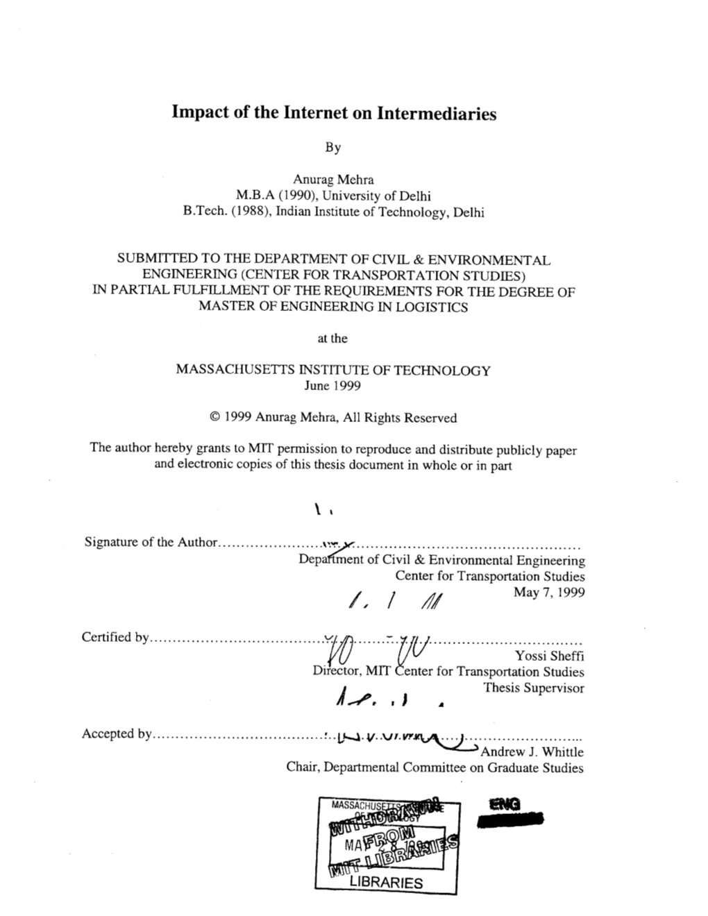 Impact of the Internet on Intermediaries