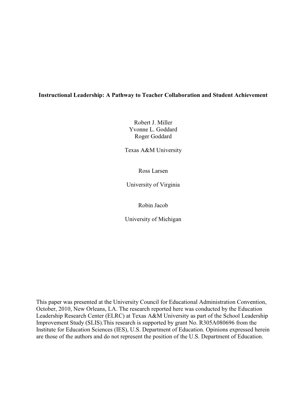 Instructional Leadership: a Pathway to Teacher Collaboration and Student Achievement