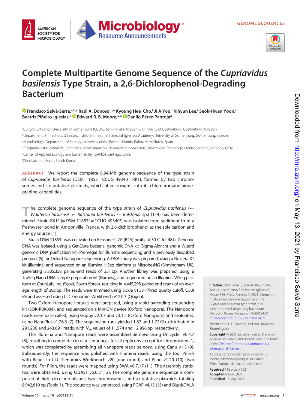 Cupriavidus Basilensis Type Strain, a 2,6-Dichlorophenol-Degrading Bacterium Downloaded From