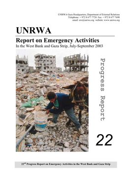 Report on UNRWA Emergency Activities in the West Bank and Gaza Strip Covering Agency Emergency Activities, July-September 2003