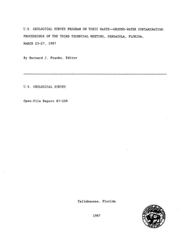 U.S. Geological Survey Program on Toxic Waste Ground-Water Contamination: Proceedings of the Third Technical Meeting, Pensacola, Florida, March 23-27, 1987