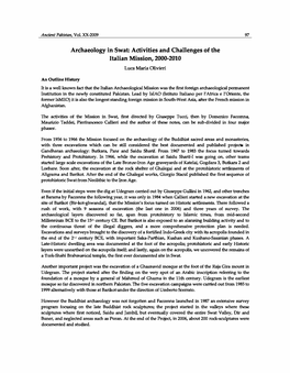 Archaeology in Swat: Activities and Challenges of the Italian Mission