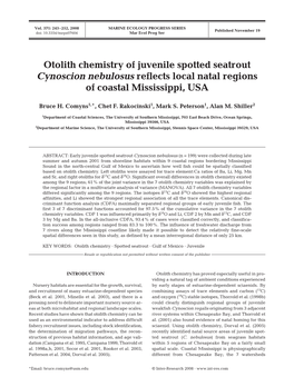 Otolith Chemistry of Juvenile Spotted Seatrout Cynoscion Nebulosus Reflects Local Natal Regions of Coastal Mississippi, USA