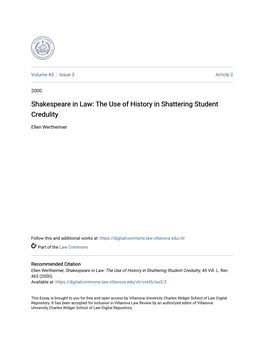 Shakespeare in Law: the Use of History in Shattering Student Credulity