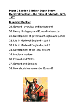 Medieval England – the Reign of Edward I, 1272- 1307 Summary Booklet 29